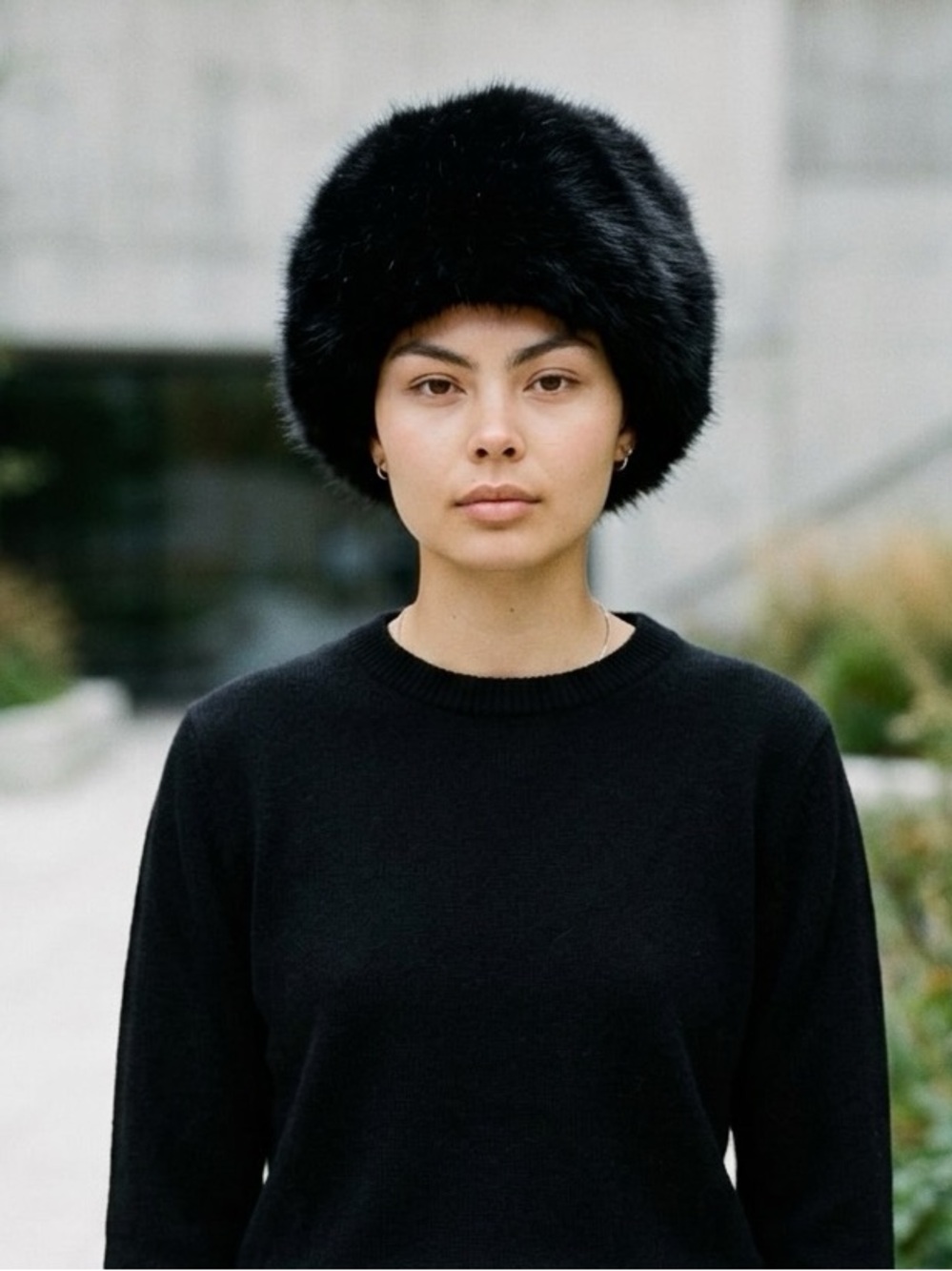 Plush Black Fur Hat for Women